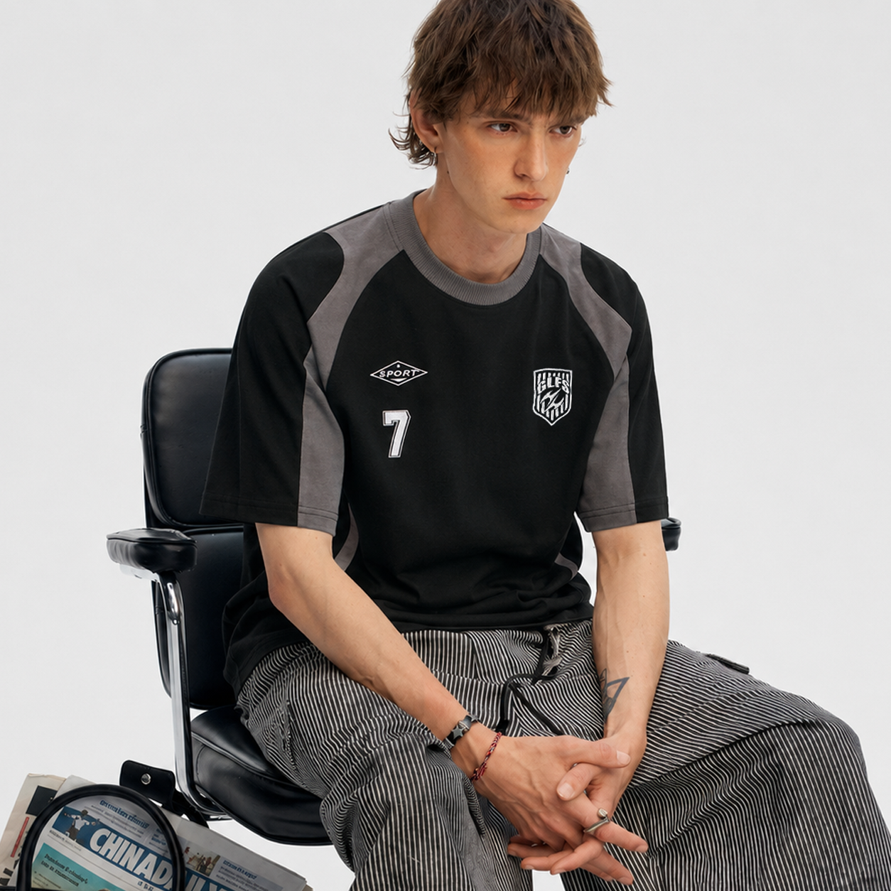 Suede-Touch Embroidered Sport Color-Block T-Shirt