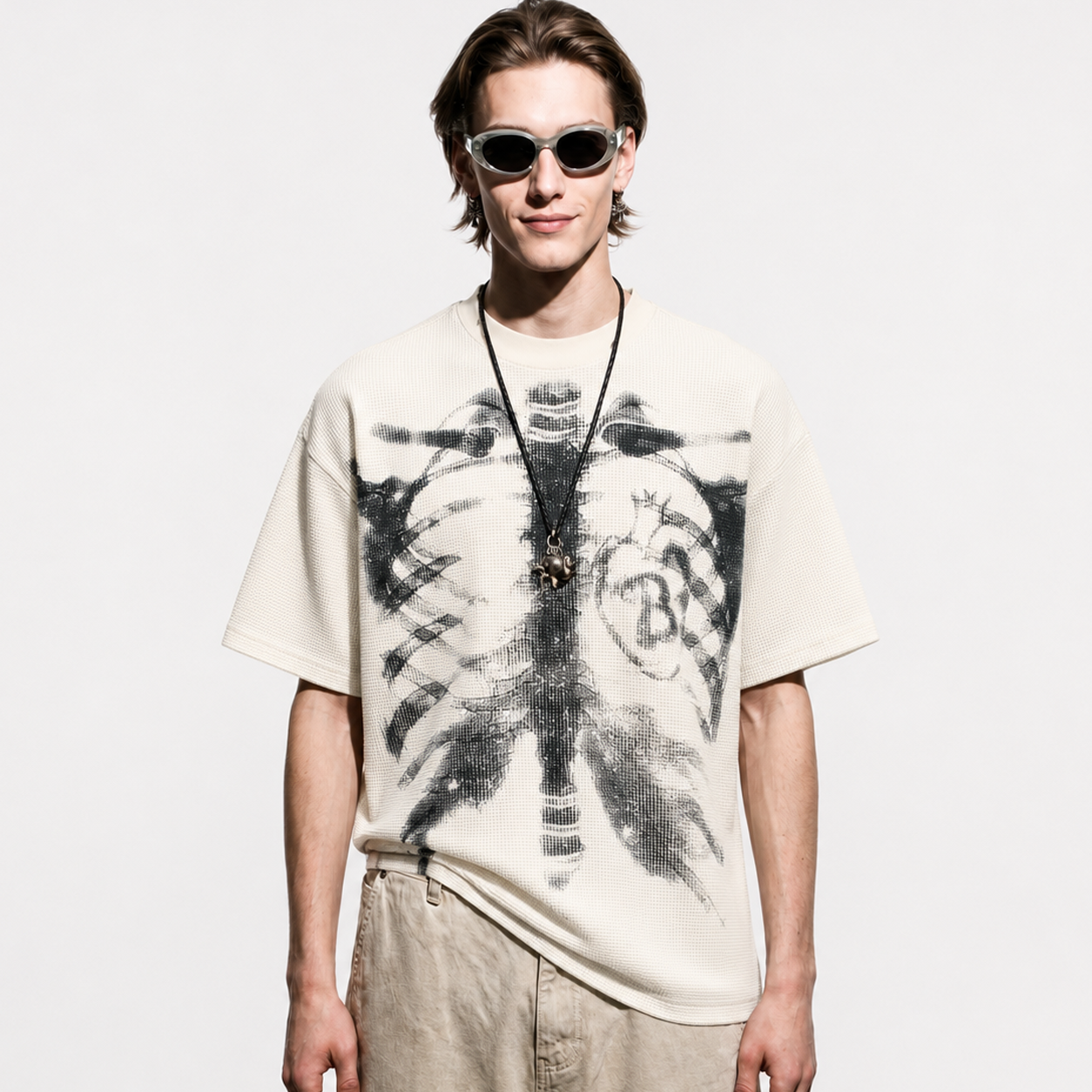 X-Ray Skeleton Graphic Waffle T-Shirt