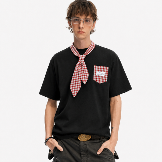Street Plaid Tie Short Sleeve T-Shirt