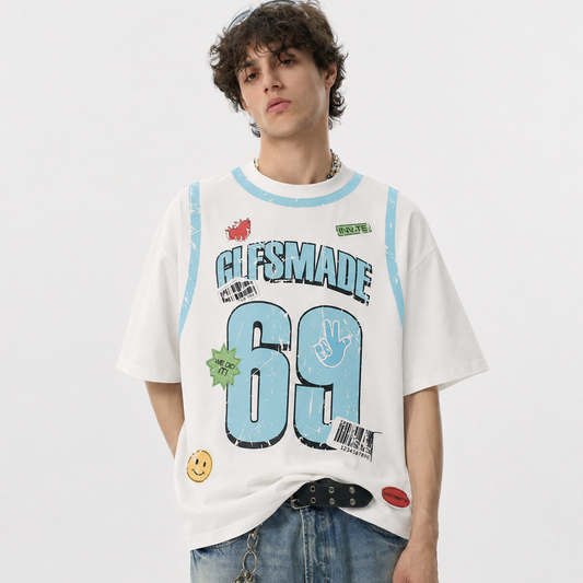 Distressed Number 69 Graphic Print T-Shirt