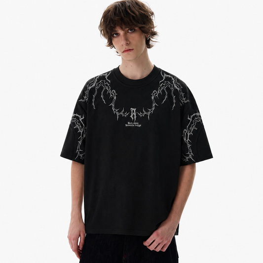 Thorn Embroidery Suede T-Shirt - Elevate Your Streetwear Game