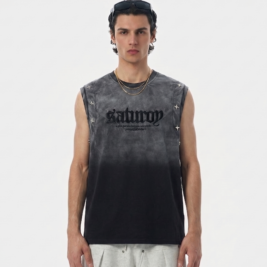 Jersey Knit Gradient Embroidered Stars Tank Top