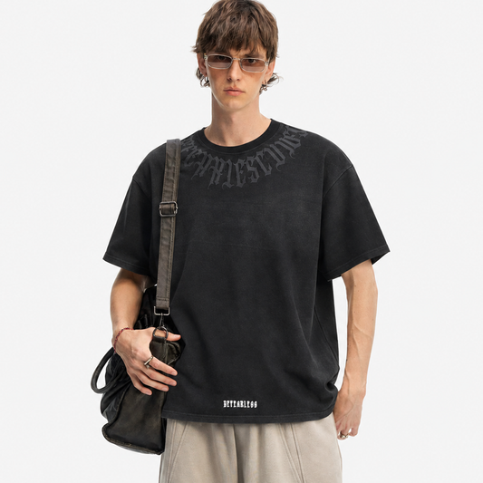 Retro Gradient Letter Printed Washed Oversize T-shirt