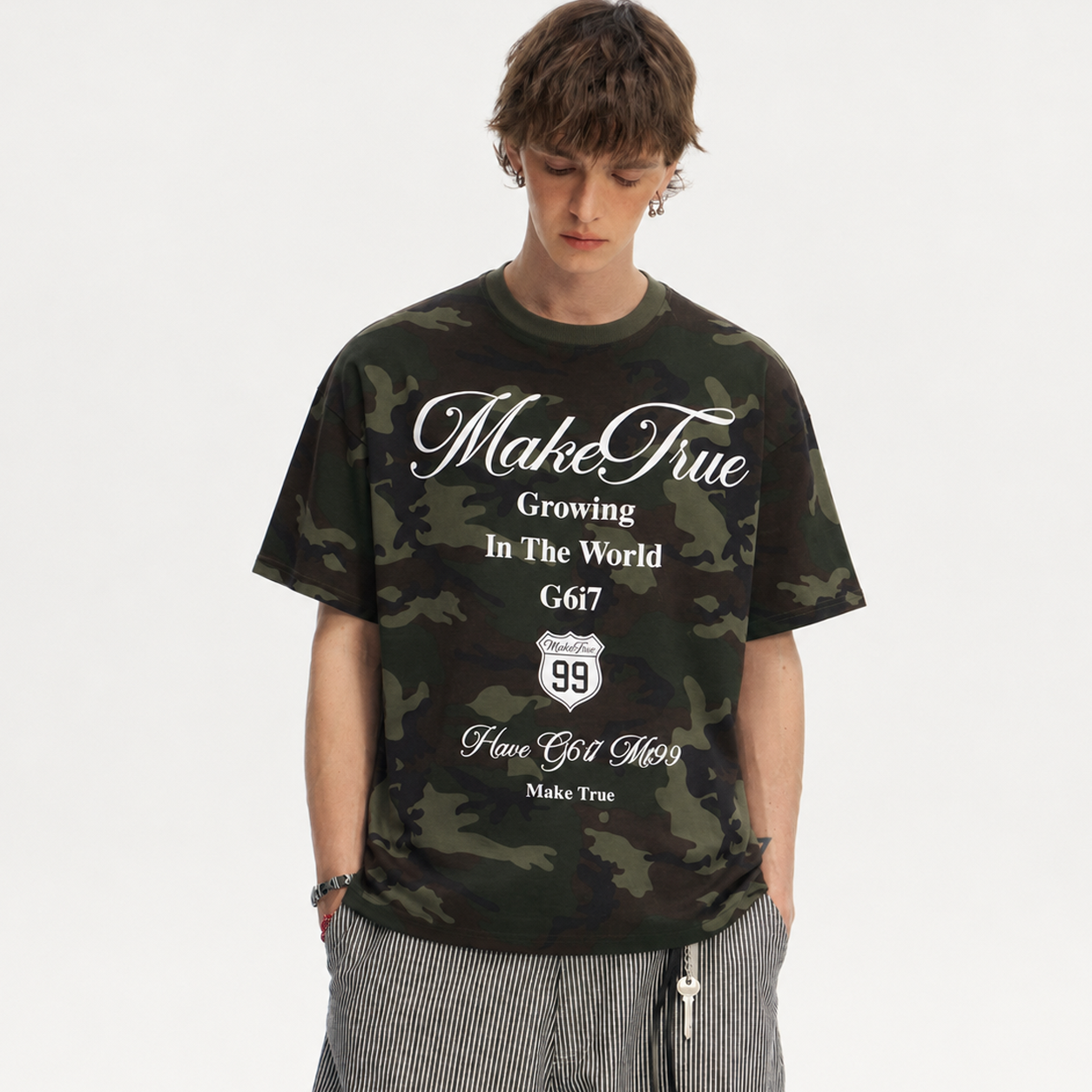 Camouflage Script Loose Graphic T-Shirt