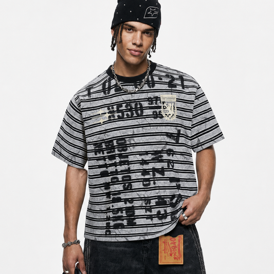 Grunge Striped Distressed Graphic T-Shirt