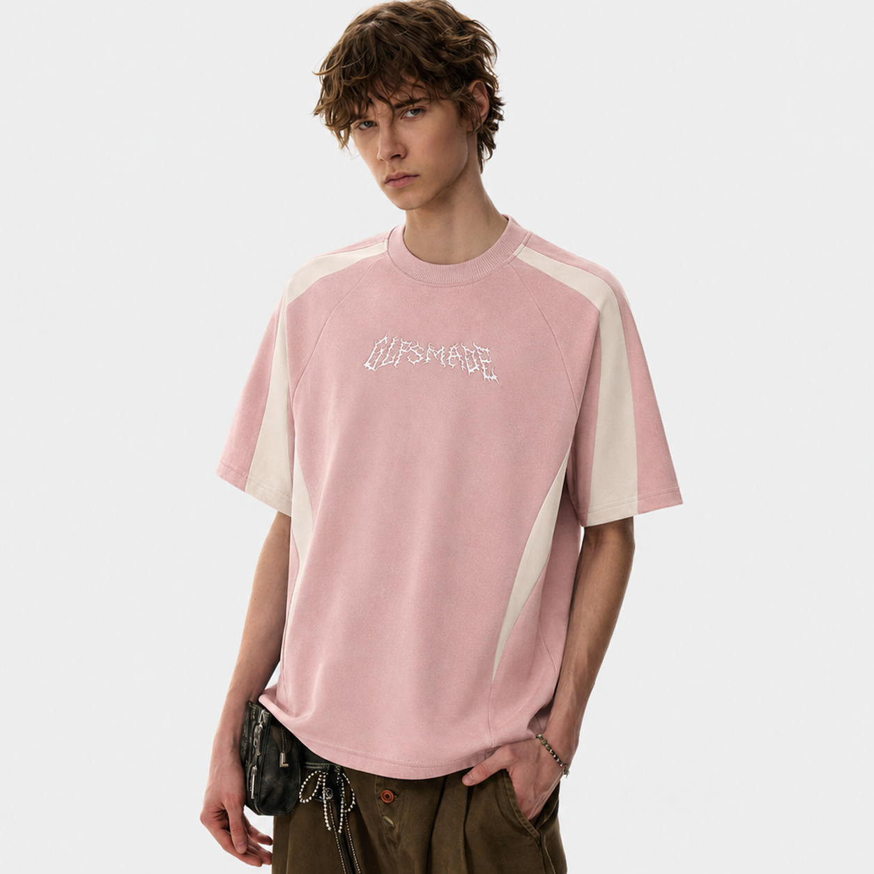 Suede Panel Embroidered Logo Short Sleeve T-Shirt
