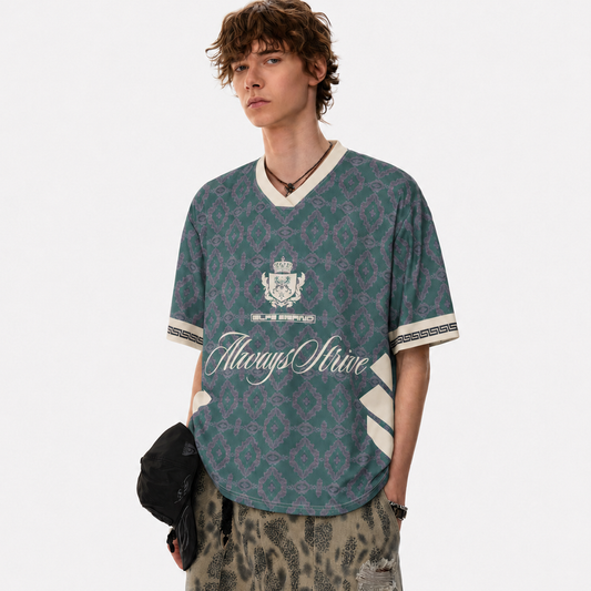 Always Strive Green Patterned Jersey V-Neck T-Shirt
