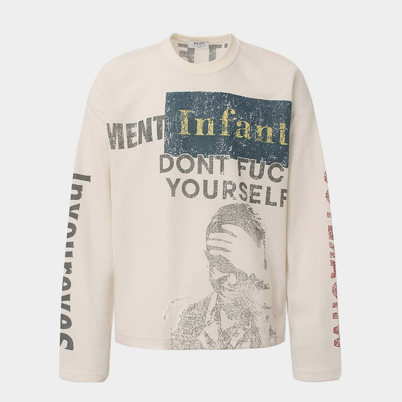 Graphic Print Crewneck | Waffle Knit Sweatshirt