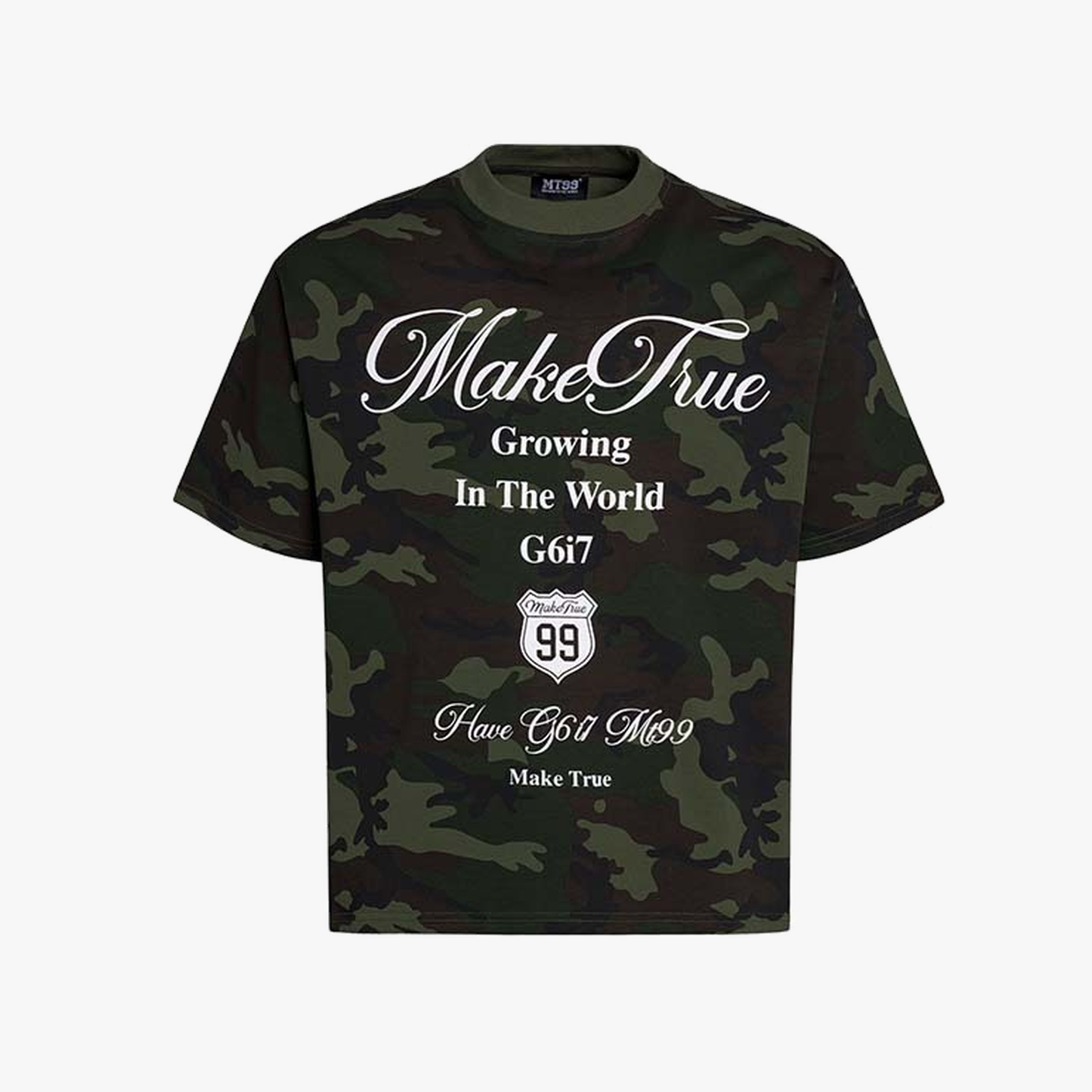 Camouflage Script Loose Graphic T-Shirt