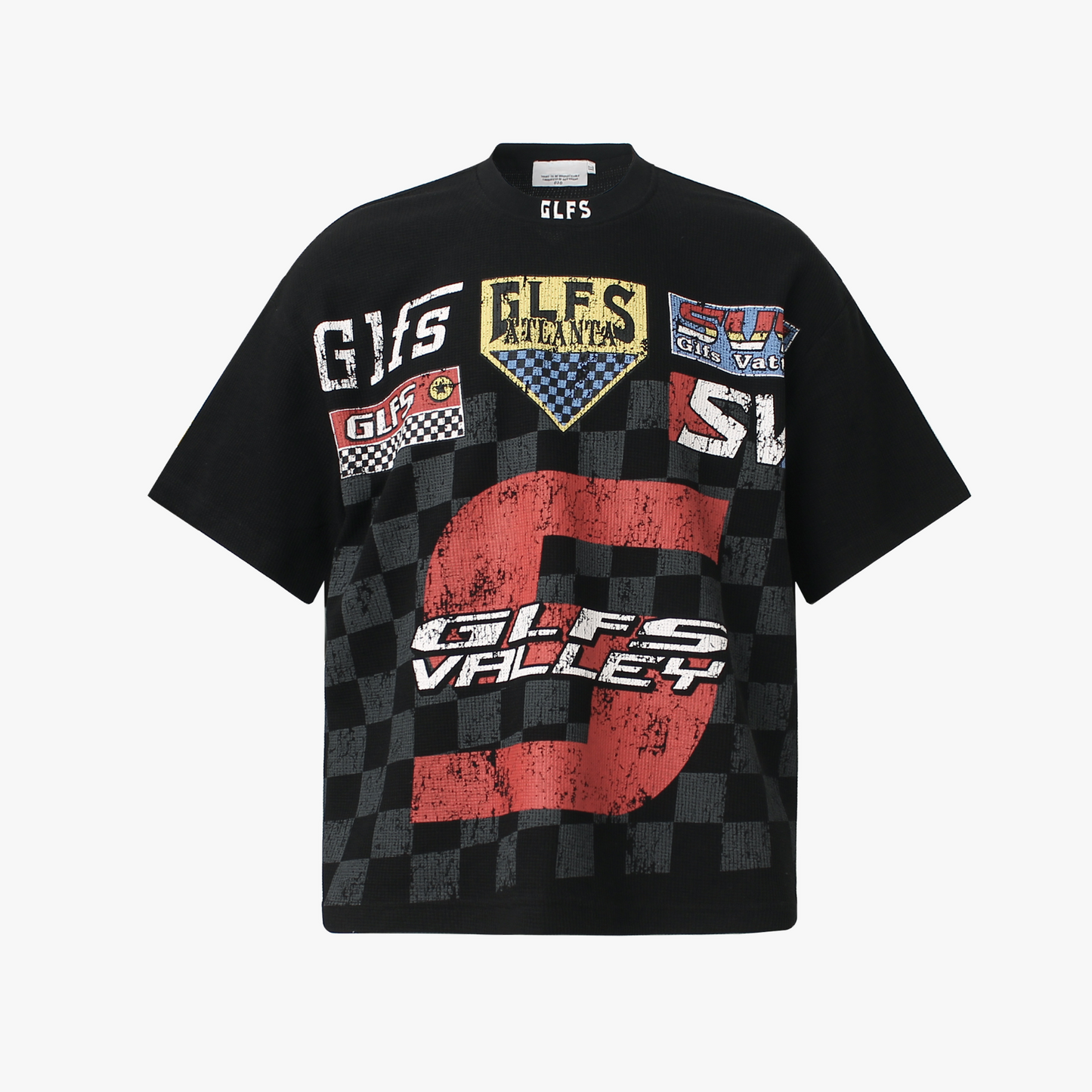 Waffle Knit Racing Checkered Flag Graphic T-Shirt