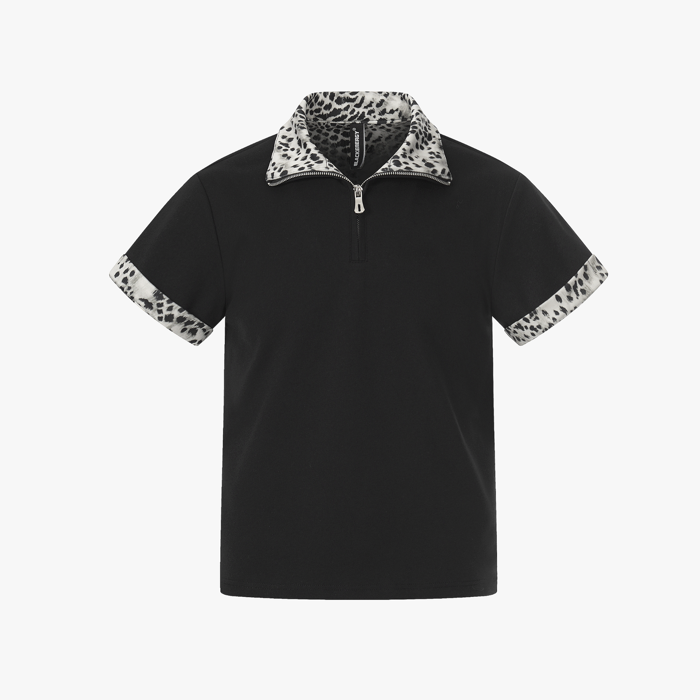 Leopard Trim Half Zip Polo T-Shirt - Stylish Casualwear