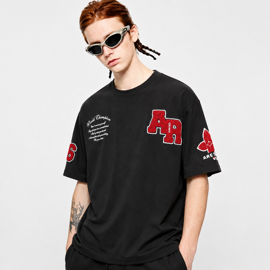 Retro Motorcycle Style Patch Embroidered T-shirt