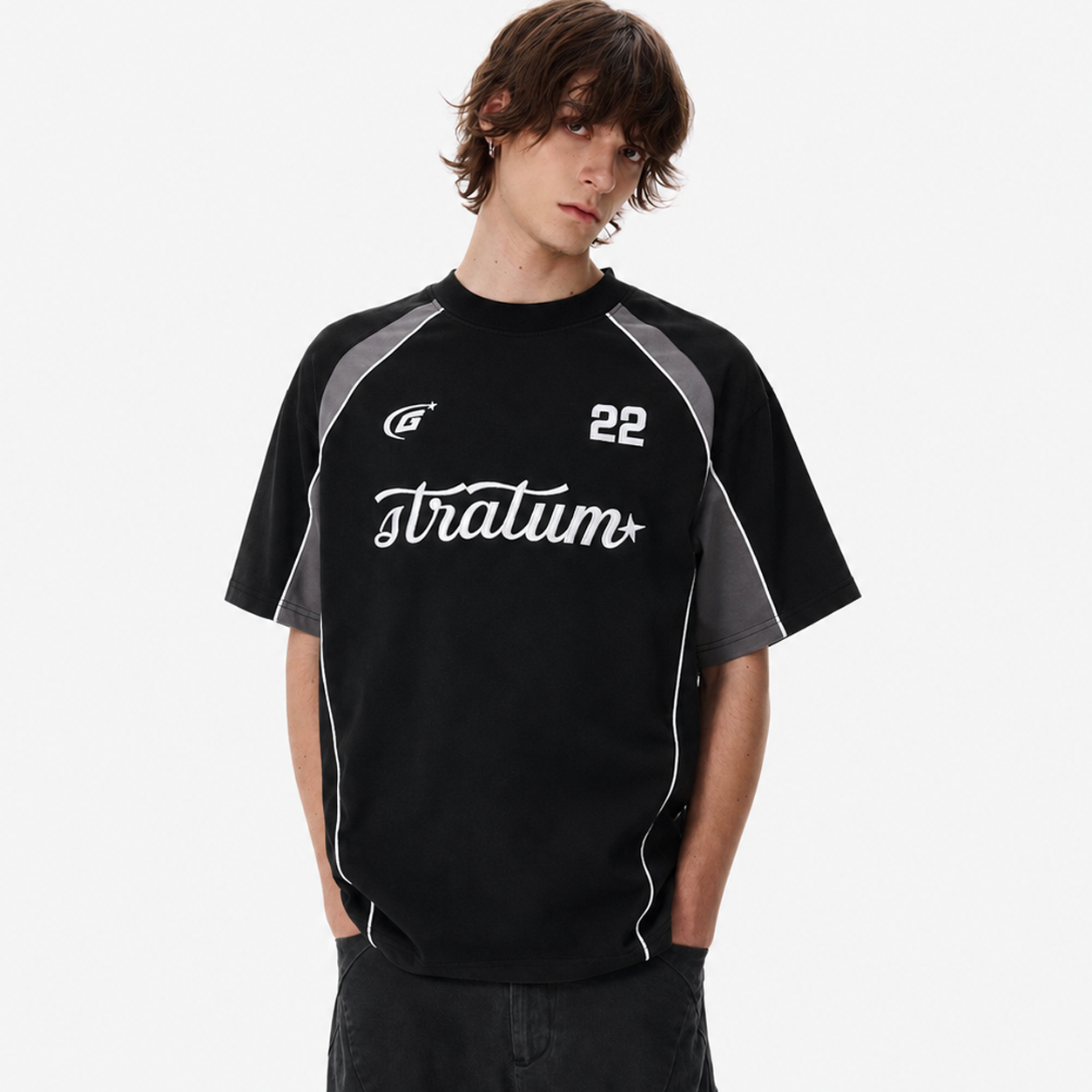 Letter Embroidered Patchwork Short Sleeve T-Shirt