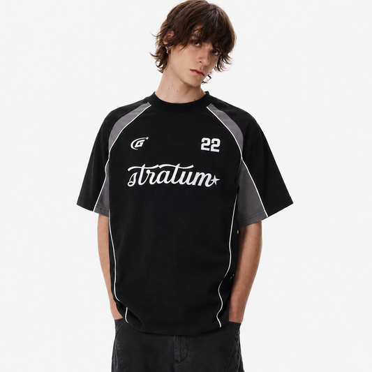 Letter Embroidered Patchwork Short Sleeve T-Shirt