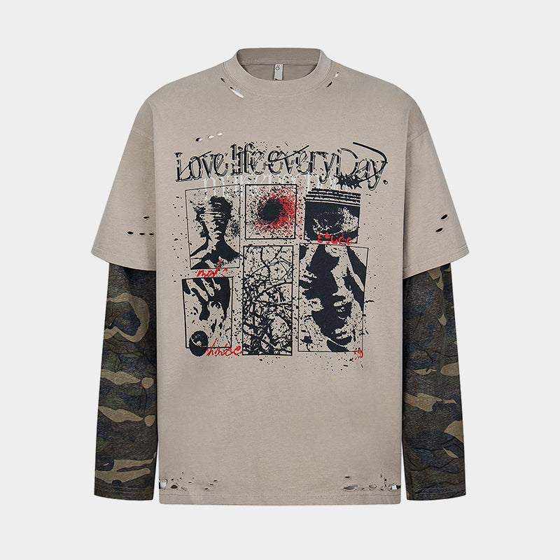 Retro Camouflage Patchwork | Ripped Sweatshirt