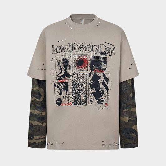 Retro Camouflage Patchwork | Ripped Sweatshirt