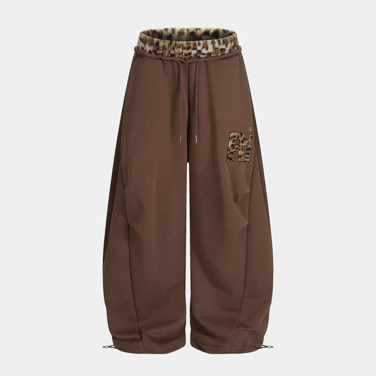 Faux-fur Leopard| Embroidery Barrel Pants