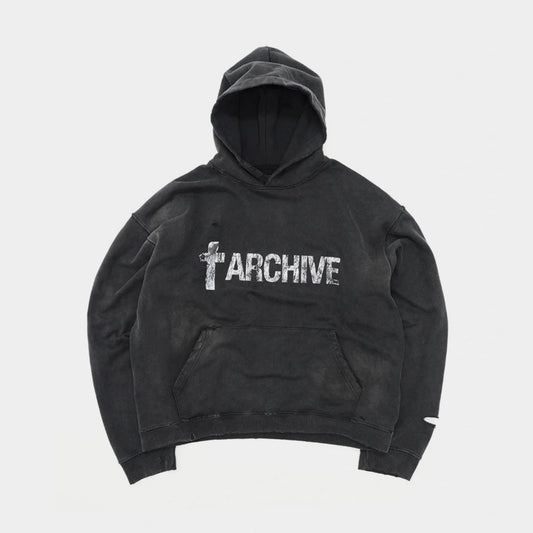 Distressed Washed Black | Archive Hoodie