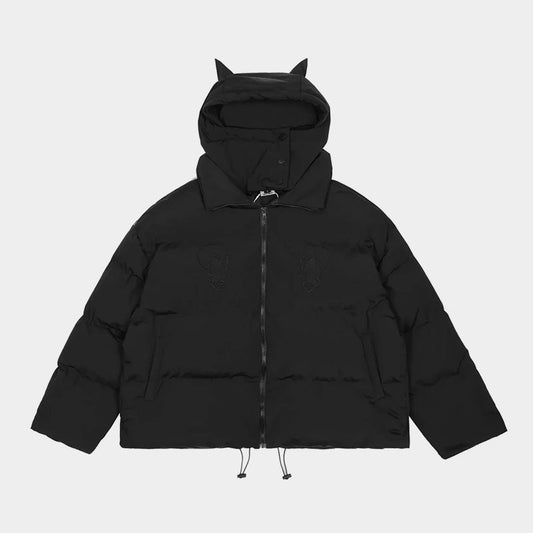 Devil | Black Hooded Puffer Jacket