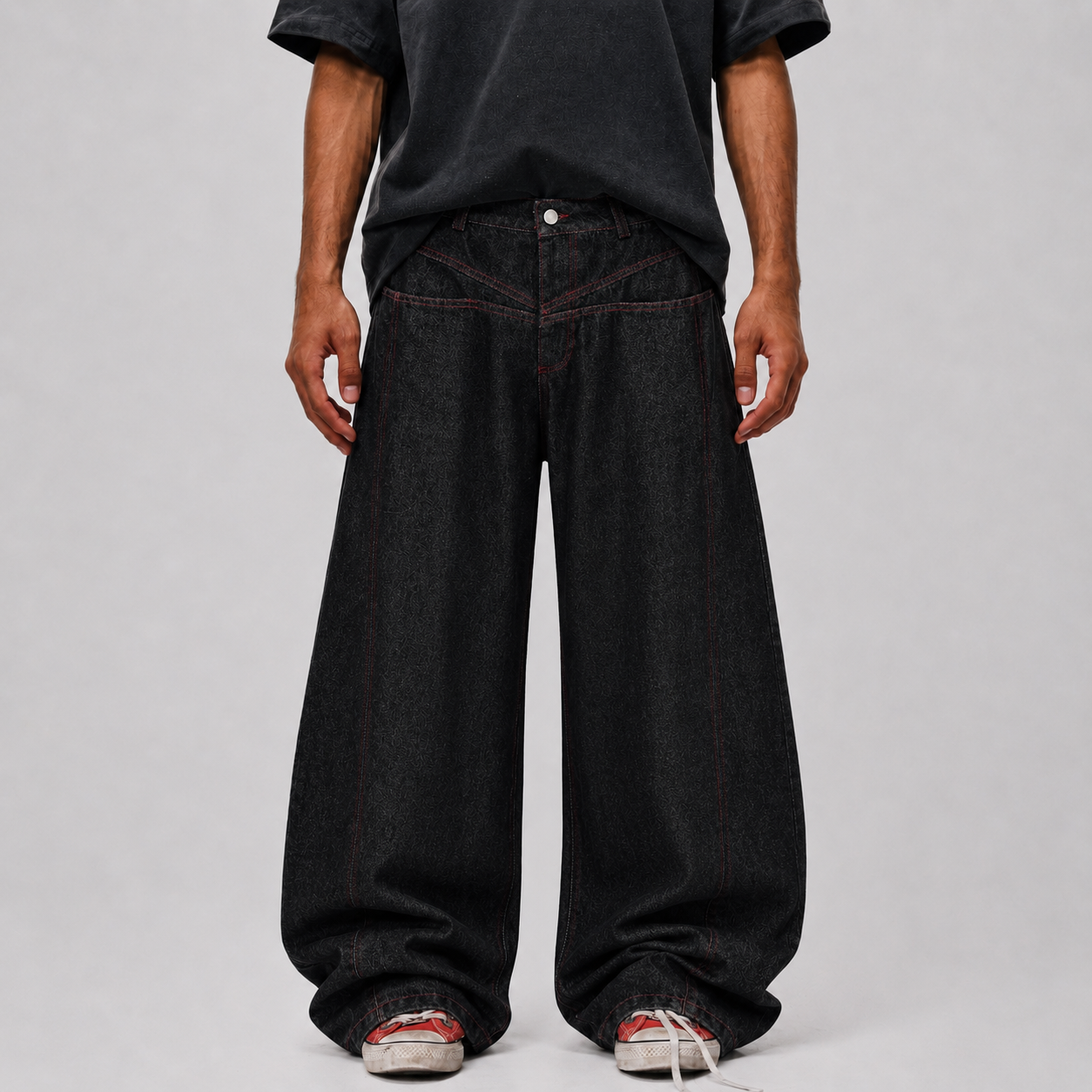 Street Culottes Red Stitching Barrel Jeans