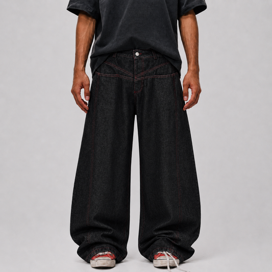Street Culottes Red Stitching Barrel Jeans