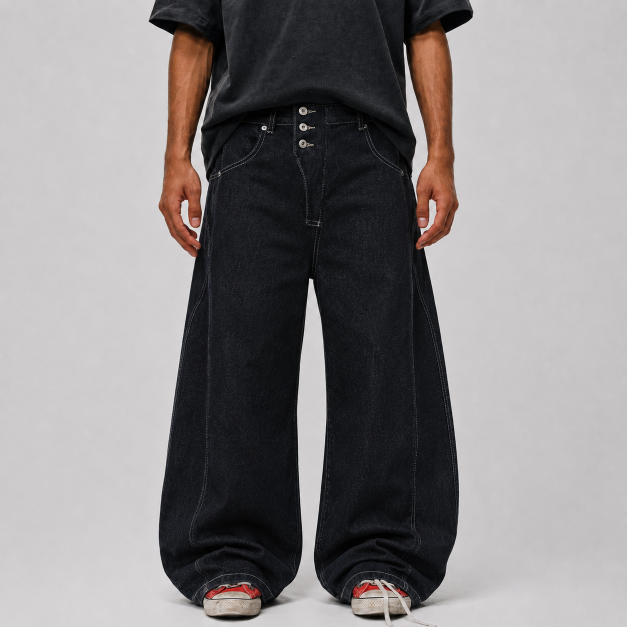 Reverse-Stitched Multi-Button Jeans