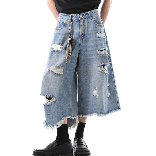 Distressed Light Wash Denim Shorts