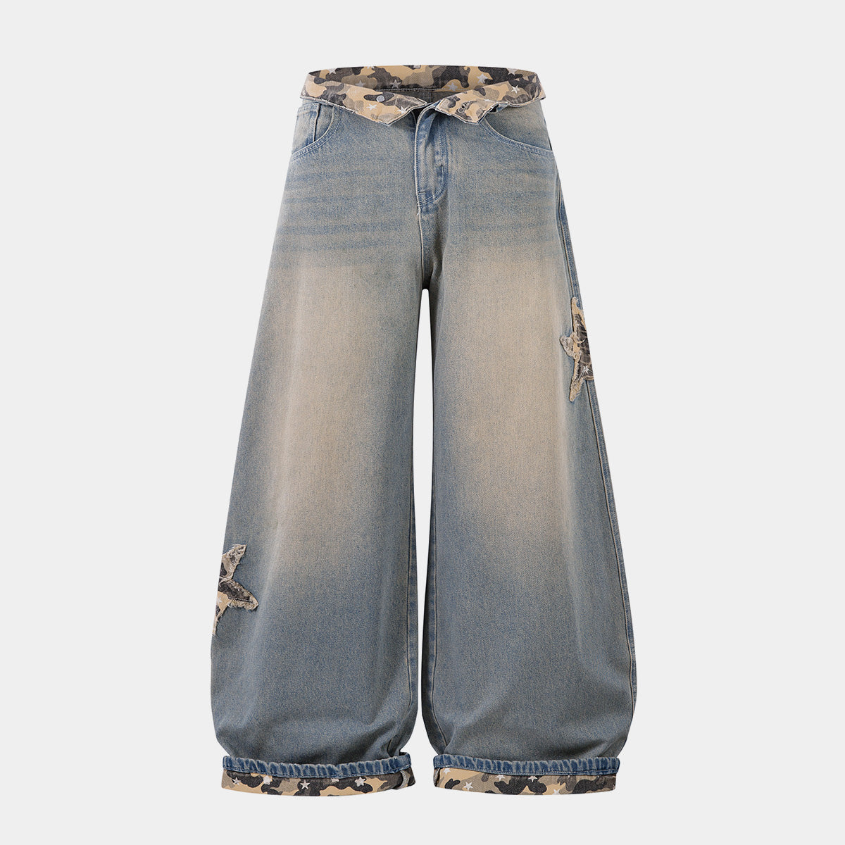 Camo Star Cuffed Denim | Baggy Streetwear Jeans