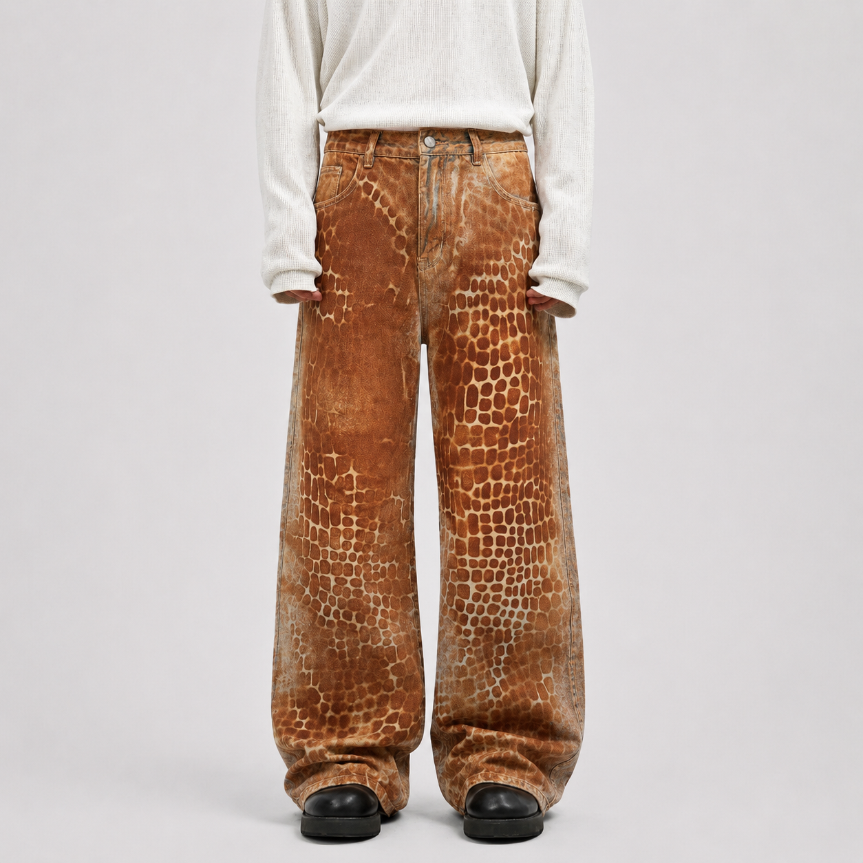 Croc Texture Washed Wide Leg Jeans
