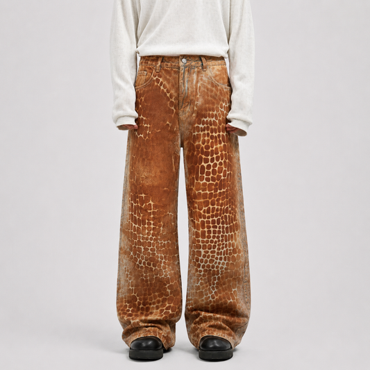 Croc Texture Washed Wide Leg Jeans