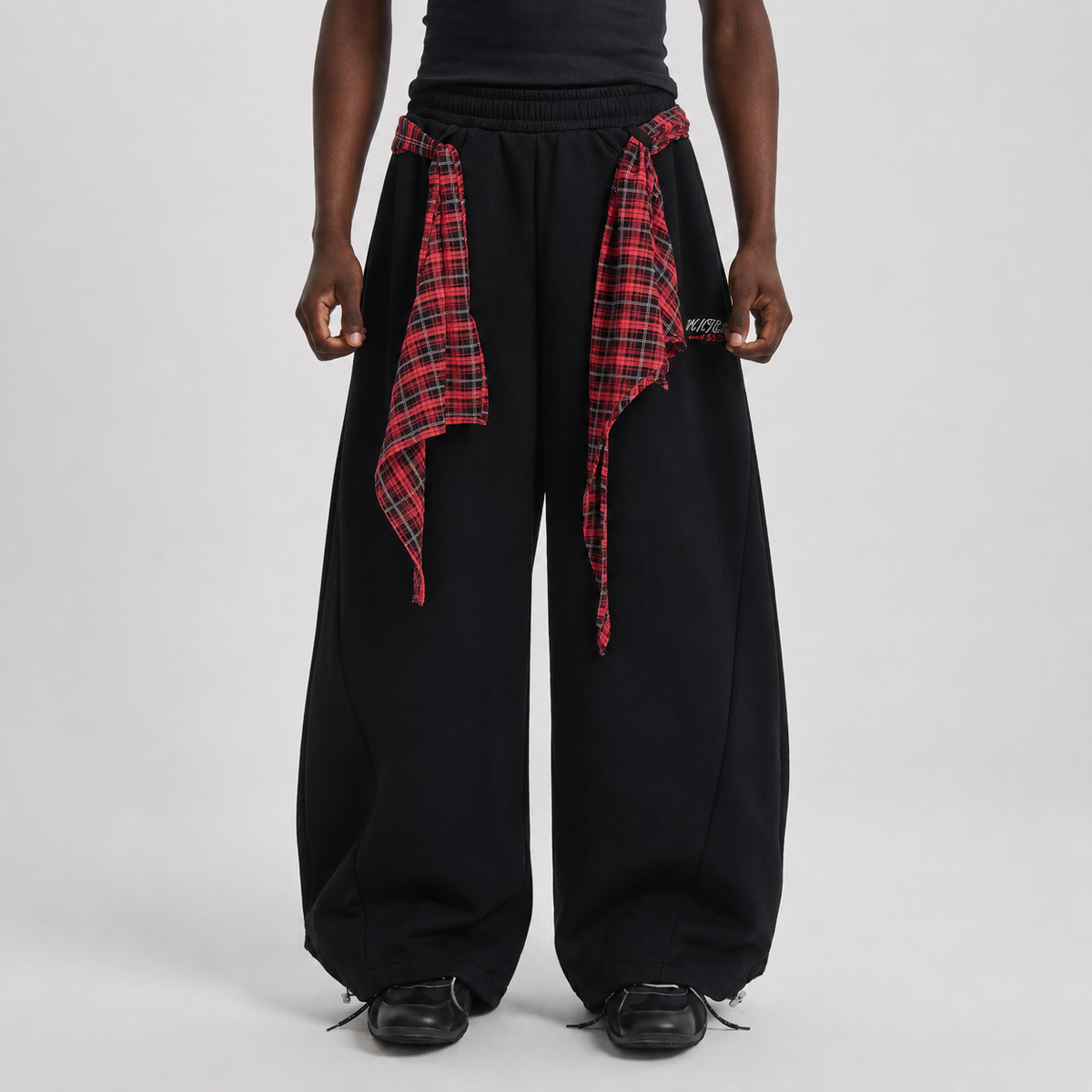 Street Detachable Plaid Waistband Machete Casual Pants - OMYGOODS