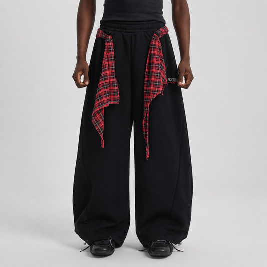 Street Detachable Plaid Waistband Machete Casual Pants - OMYGOODS