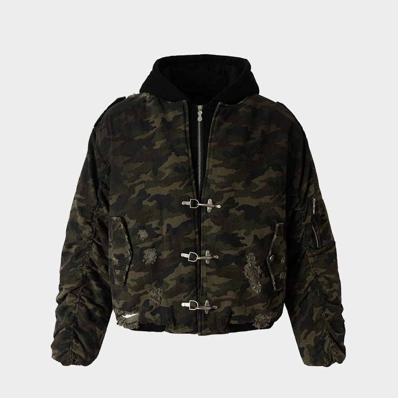 Camo Distressed | Metal Button Coat