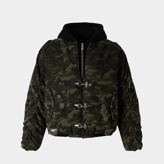Camo Distressed | Metal Button Coat
