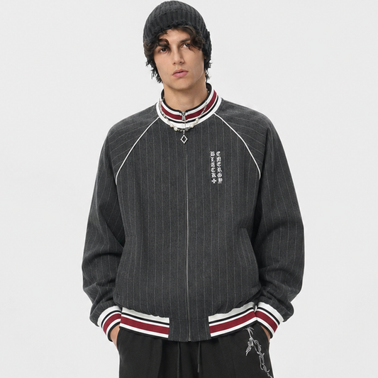 Pinstripe Vertical Embroidery Track Jacket