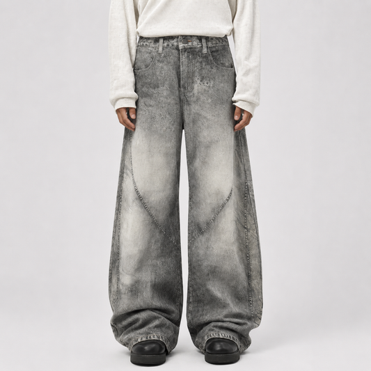 Vintage Heavy Distressed Washed Barrel Jeans