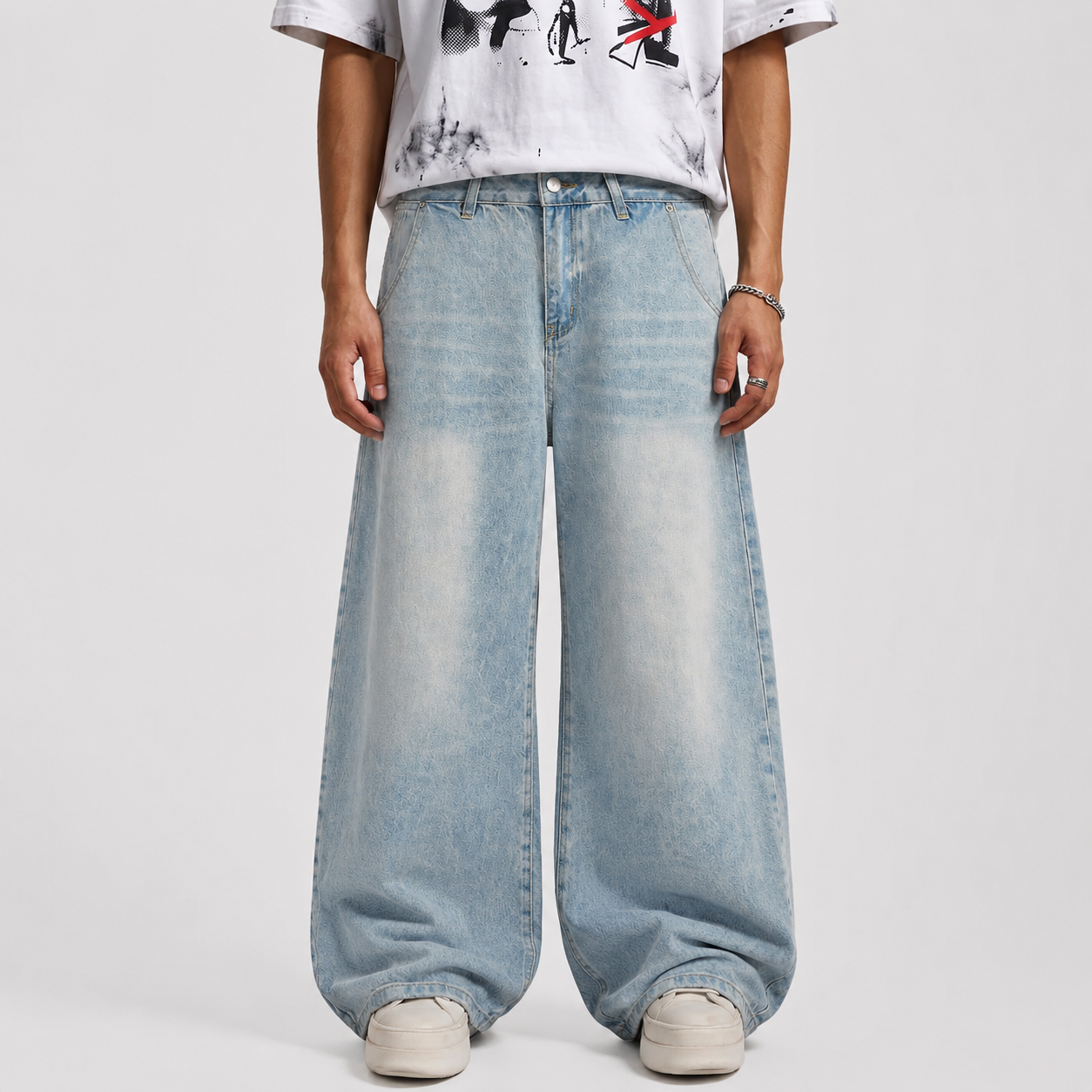 Denim Washed Distressed Barrel Jeans