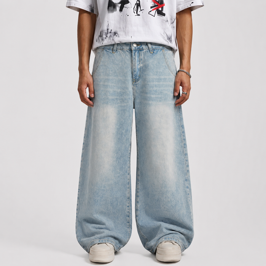 Denim Washed Distressed Barrel Jeans