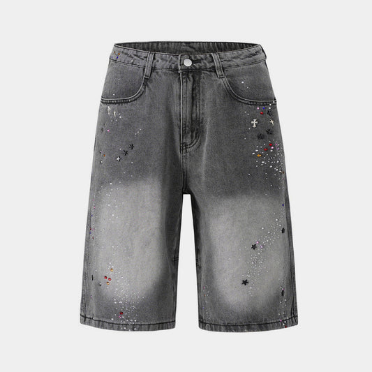 Starry Washed Rhinestone | Denim Shorts
