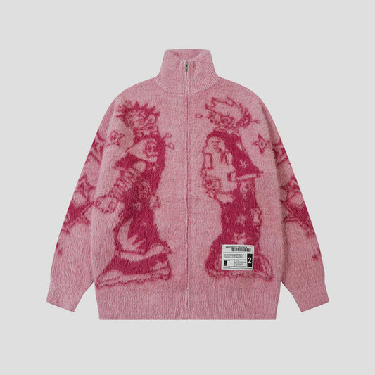 Anime Graphic Cardigan | Zip Fuzzy Jacket