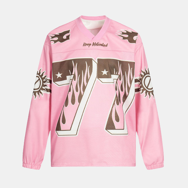 Retro Graphic Flame Number Print | Long-Sleeve Jersey T-Shirt