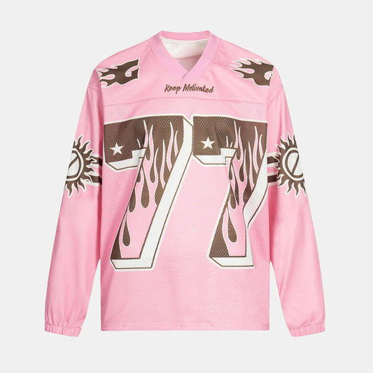 Retro Graphic Flame Number Print | Long-Sleeve Jersey T-Shirt
