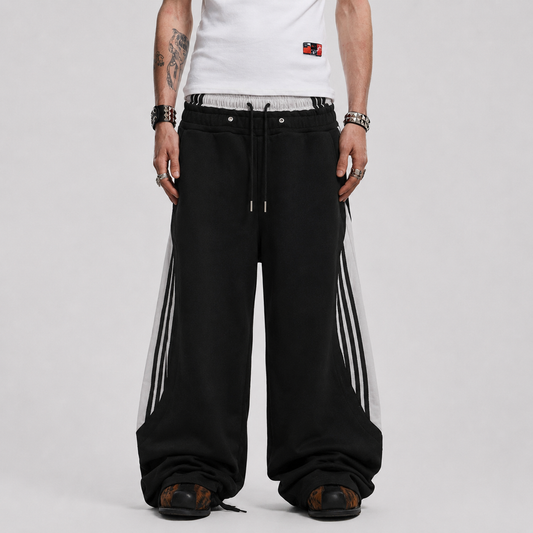 Striped Panel Wide Leg Sweatpants - OMYGOODS