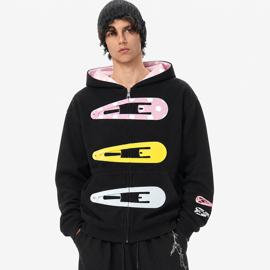 Detachable Hair Clip Decoration Zip Up Hoodie