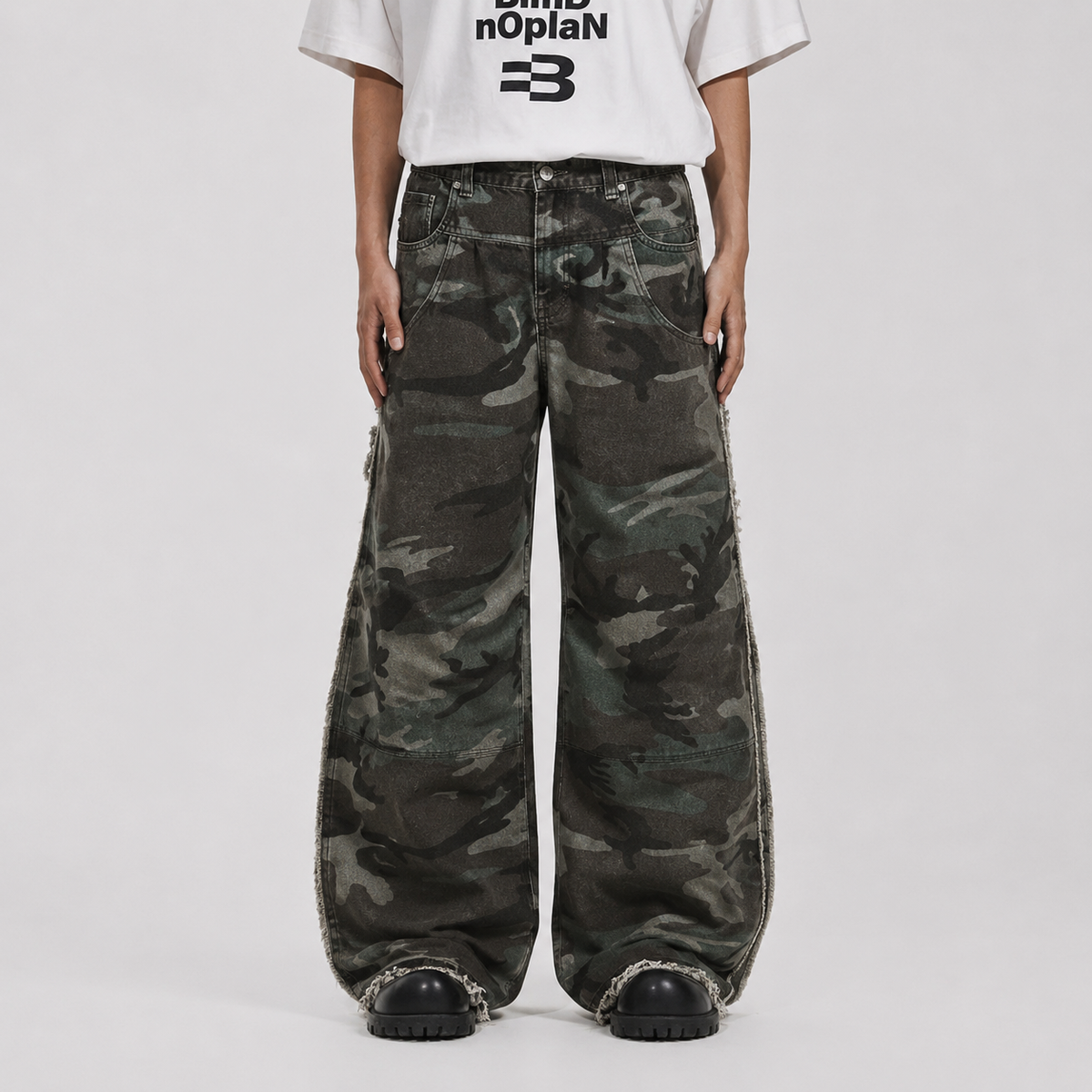 Retro Double Waist Camouflage Barrel Pants - OMYGOODS