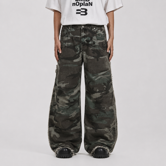 Retro Double Waist Camouflage Barrel Pants - OMYGOODS