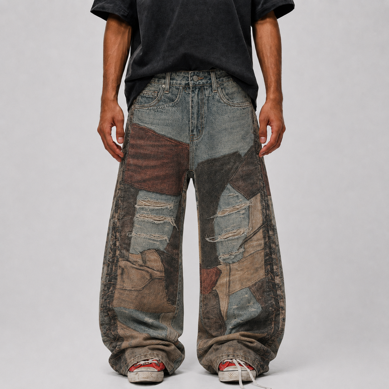 High Street Distressed Washed Printed Jeans