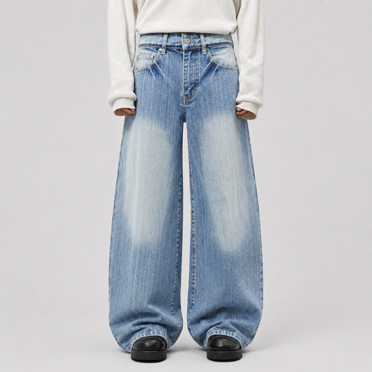 Vintage Washed Patchwork Distressed Scimitar Jeans