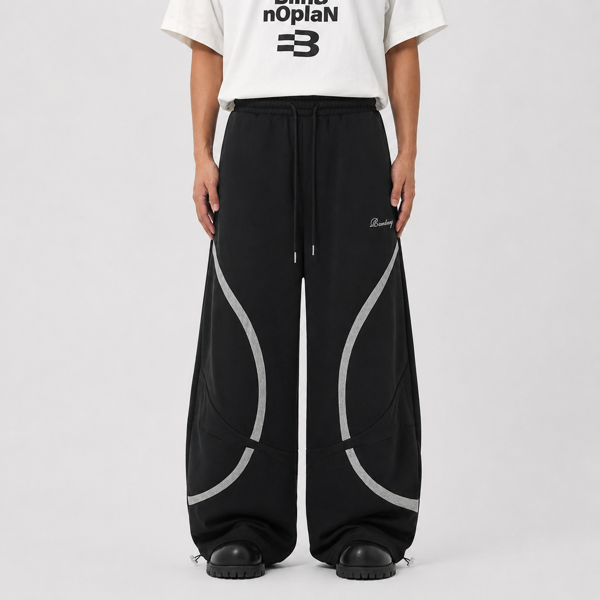Retro Contrast Panel Drawstring Sweatpants - OMYGOODS