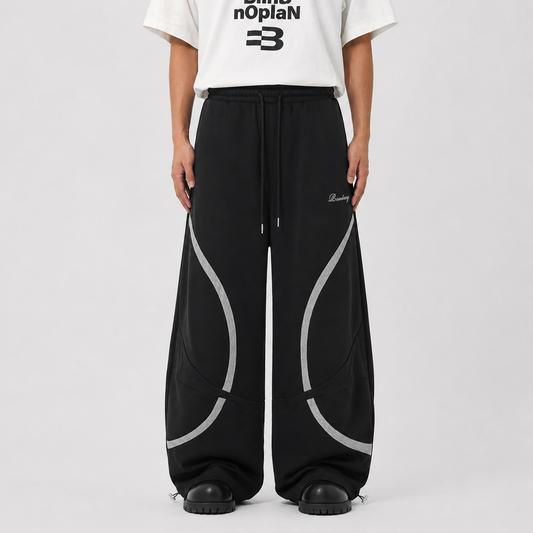 Retro Contrast Panel Drawstring Sweatpants - OMYGOODS